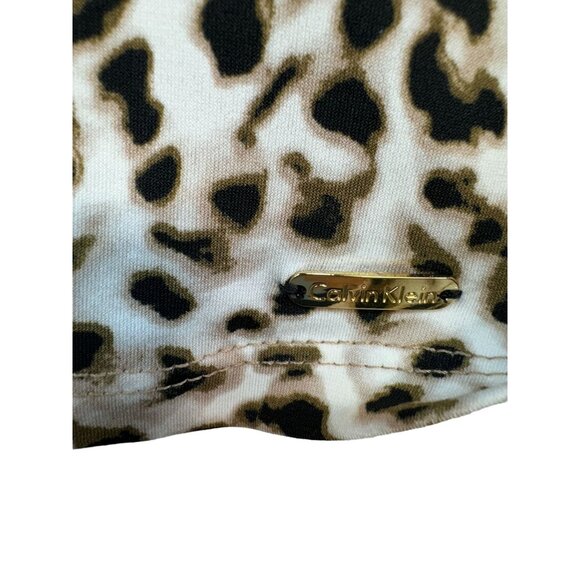 Calvin Klein Womens Leopard Print Sleeveless Top Blouse S Brown Black Stretch - Picture 7 of 12